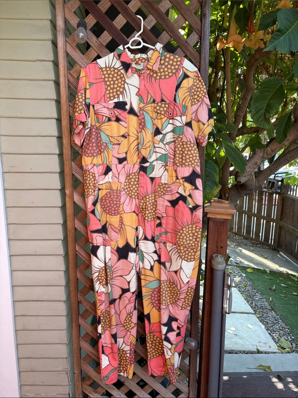 Farm Rio Floral Print Jumpsuit in Coral, Mustard & Black